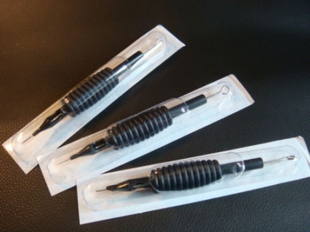 INKgrafiX® - Flach FLAT F - Einweggriff + Nadel steril - Schwarz Silikon - 5 Stück 13 Flach
